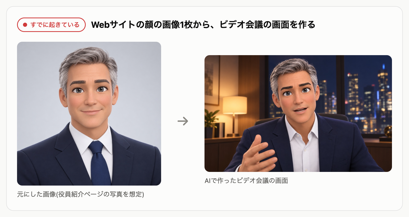 Webサイトの顔の画像1枚からビデオ会議の画面を作る